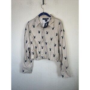 New Play Boy shirt Bunny Crop sexy LS Button City Retro 90s Y2k Mob M